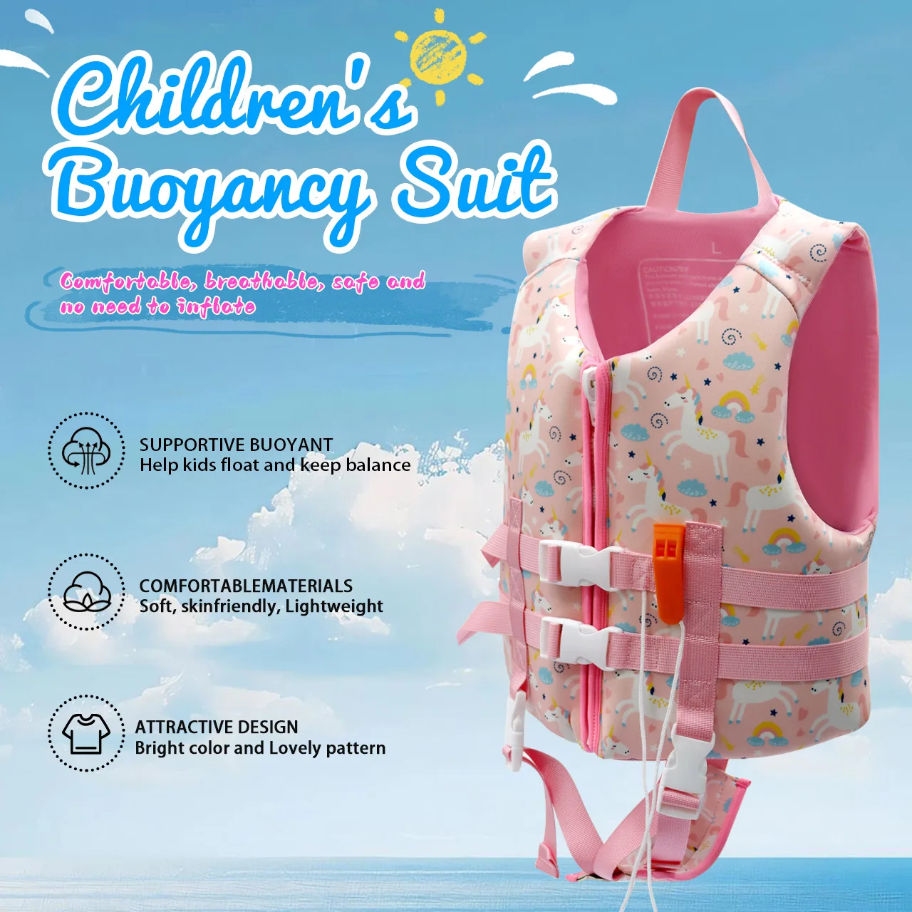 

Children's Life Jackets Diving Material Cartoon Printing Warm Water Buoyancy Suit Swimming Vest Men and Women 3-12 Years Old