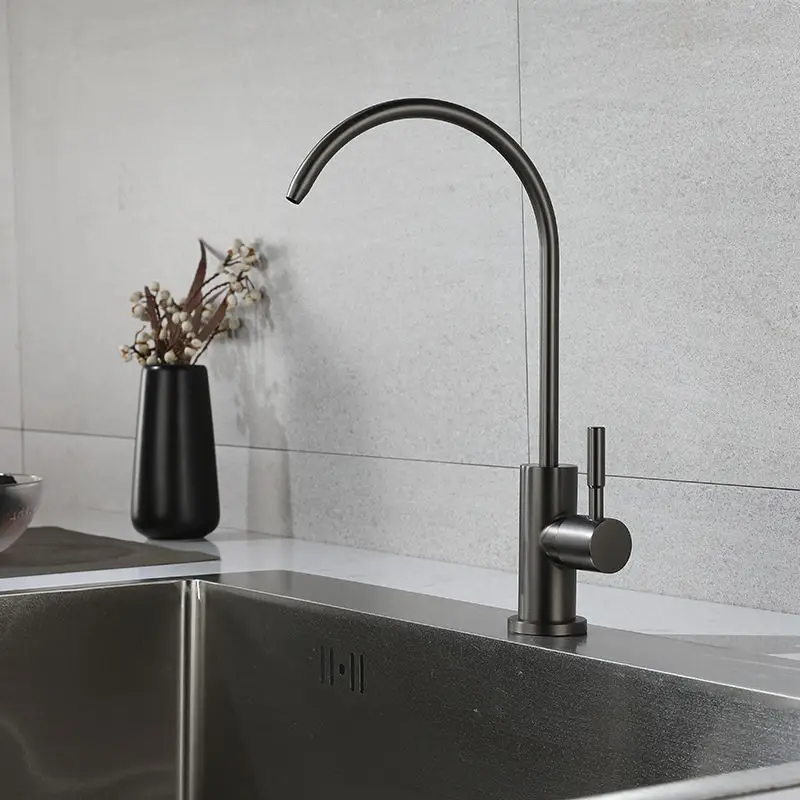 

Stainless Steel gunmetal Purified Kitchen Sink Faucet Deck-Mounted Rotating Drinking Cold Water brushed gray faucet