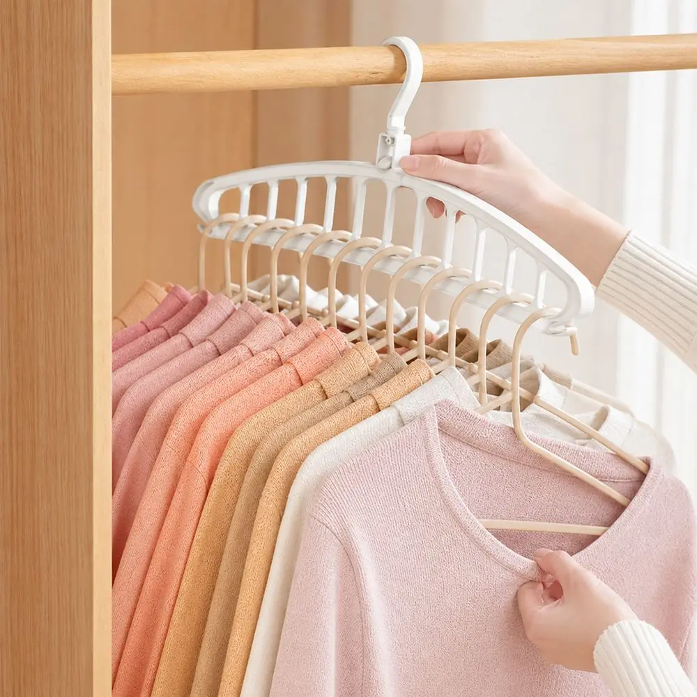 Folding Rotating Hanger Multi Slot 11 Holes Clothes Hanger Space Saving Rotating Wardrobe Storage Rack Dormitory Organization