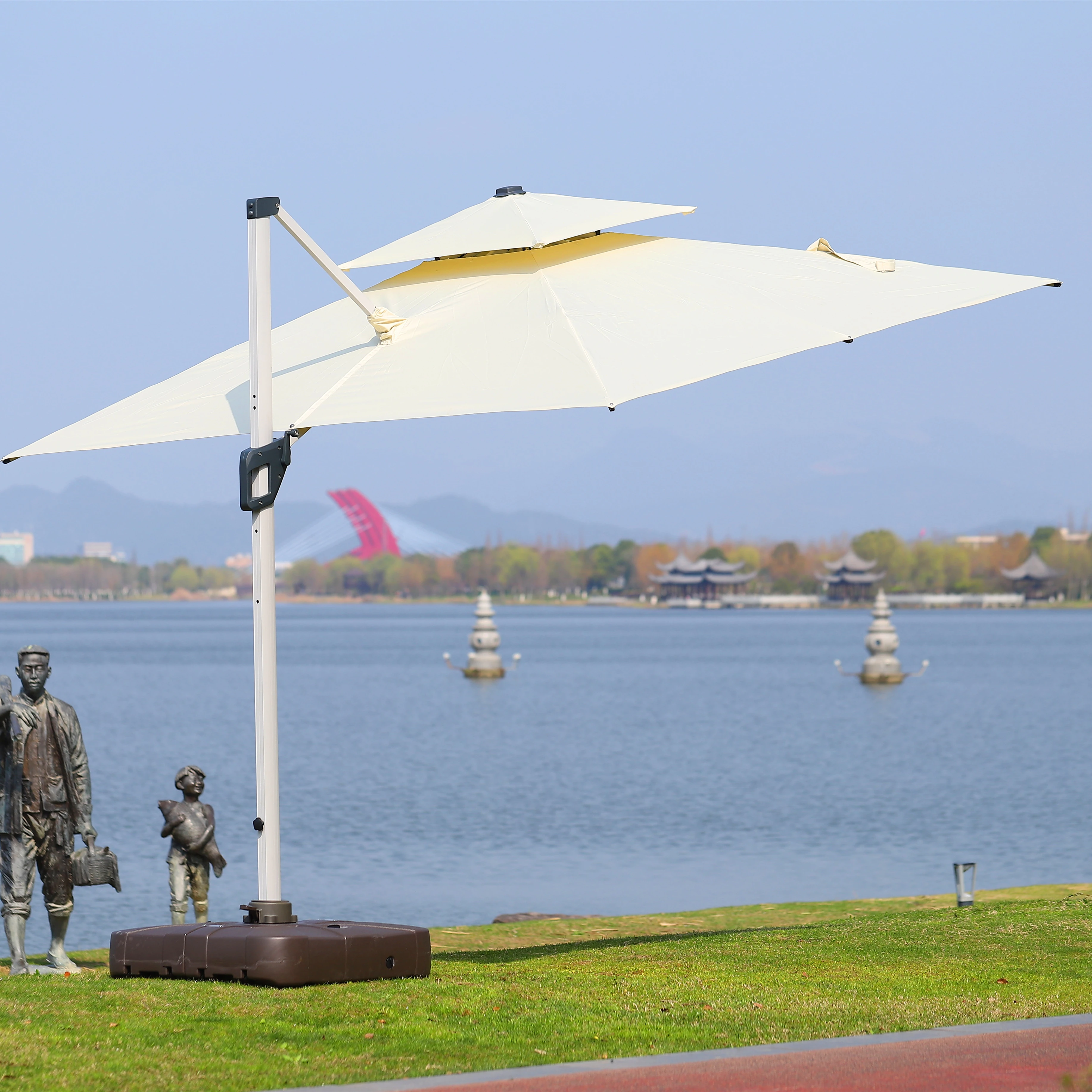 

Large White Restaurant Outdoor Parasol Patio Heavy Duty Custom Umbrellas Aluminum Frame Sun Commercial Outdoor Umbrella