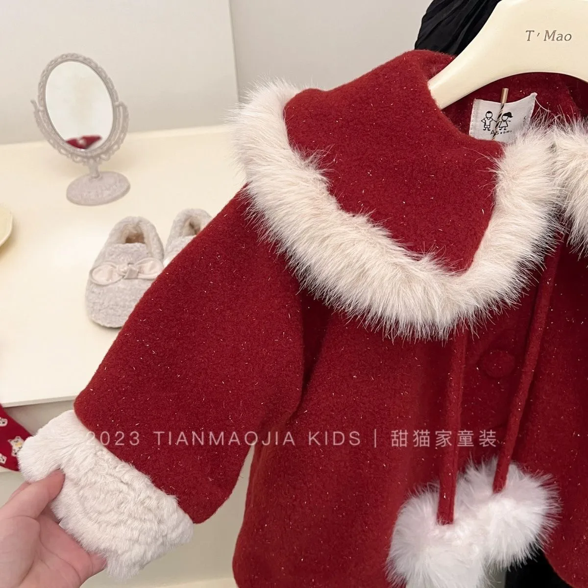 80-150 سنتيمتر الفتيات معطف الصوف الخريف/الشتاء مجموعة جديدة للأطفال طفل معطف أحمر سميكة السنة الجديدة سترة قطن #3