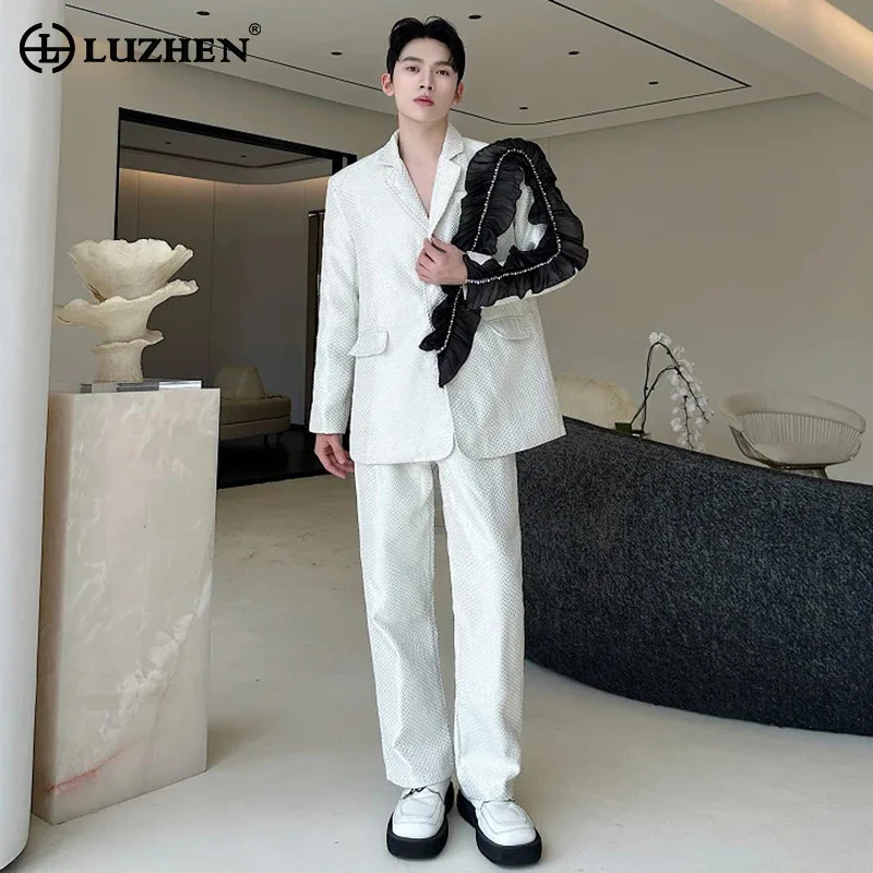 

LUZHEN модный оригинальный кружевной трехмерный пиджак, комплект из двух предметов, мужские осенние красивые мужские повседневные брюки 2021, JY4010