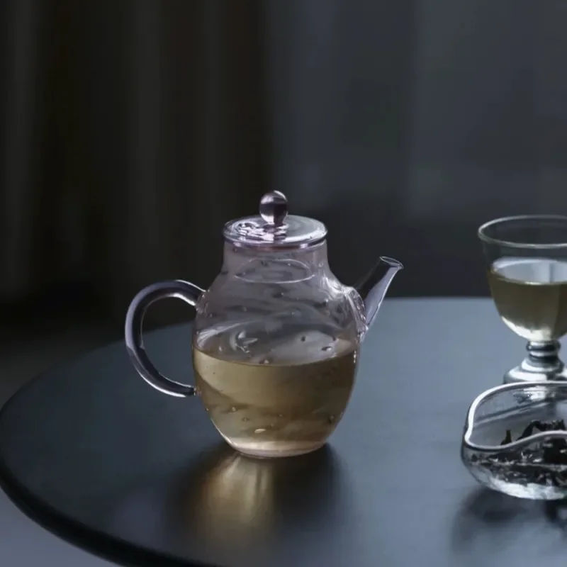 High-grade heat-resistant glass high-value pink bubble smoked silver exquisite handmade teapot high borosilicate