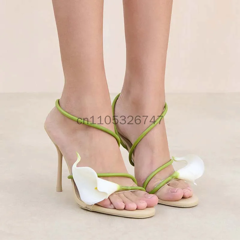 new-small-order-customized-round-head-3d-flower-high-heels-thin-heels-open-toe-lace-rear-space-large-size