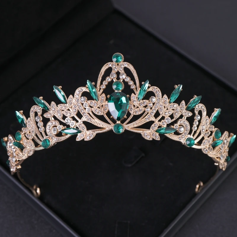الذهب اللون حجر الراين التيجان والتيجان الزفاف حفل زفاف تاج للنساء إكسسوارات الشعر مجوهرات الذكرى أغطية الرأس الهدايا