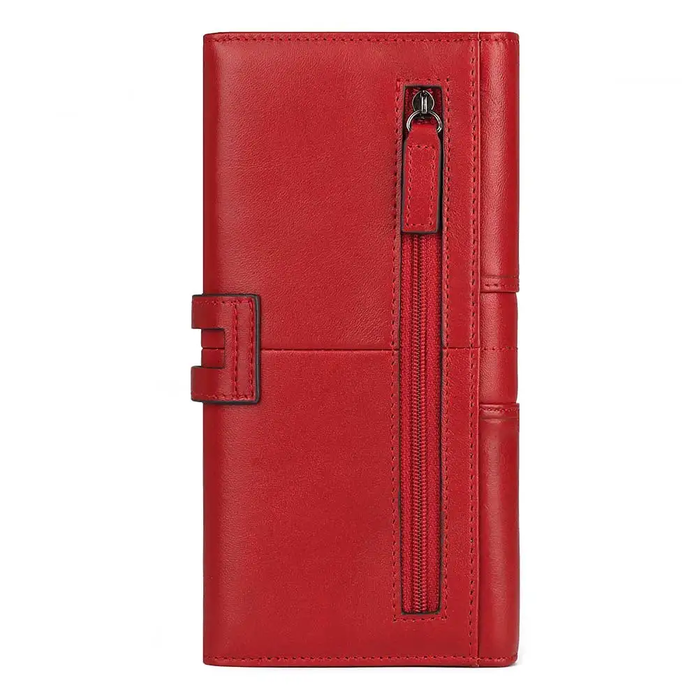 KAVIS Trifold Clutch Wallet for Women Genuine Leather Long Classic Money Bag with RFID Credit Card Holder Slot and Phone Pocket