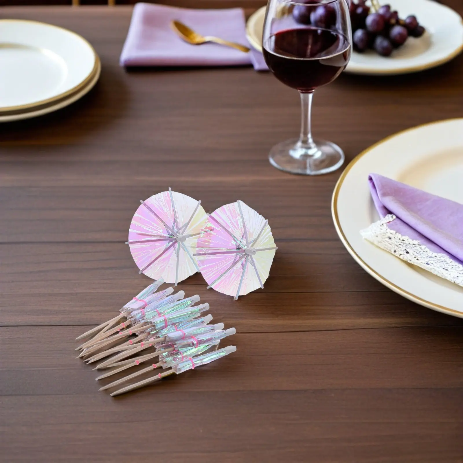 50Pcs Fluorescent Cocktail Umbrella Picks Mini Parasol Drink Toppers for Tropical Party Supplies Fruit Skewers Cupcake