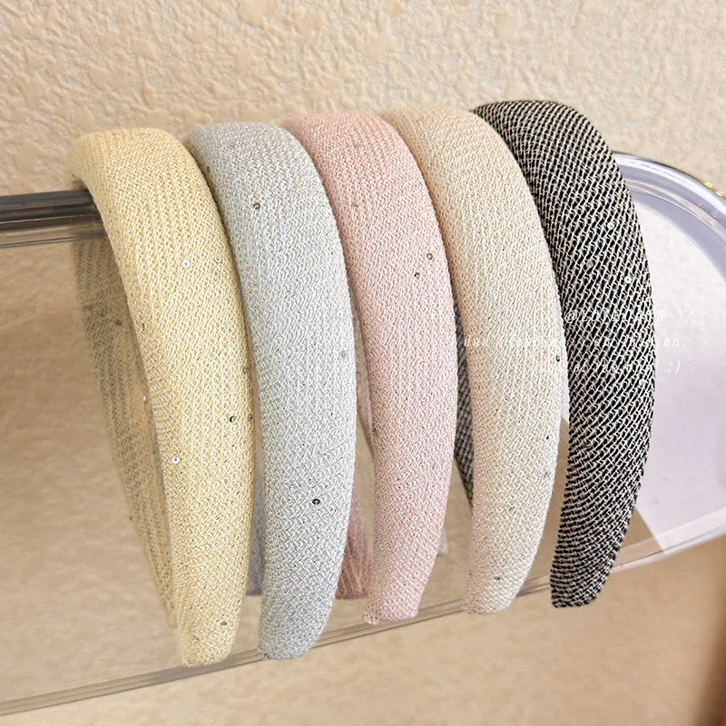 Woven Sequin Sponge Headband Spring Summer Color High Crown Sweet Fresh Vacation Hair Hoop for Women