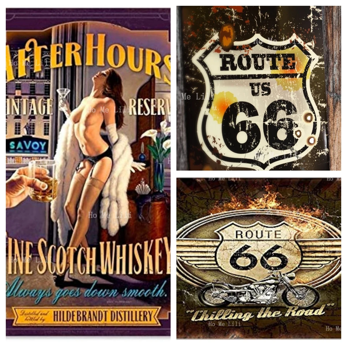 Us Route 66 Vintage Road Street Sign Perfect For Decorating Nostalgic Vintage Pinup Girl Poster Plaque Tin Sign