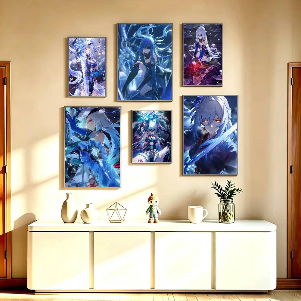 Game Honkai Star Rail Silver J-Jingliu  Poster High Quality Dorm Living Room Aesthetic Wall Decoration Painting Stickers Gift