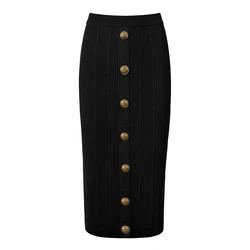 SML High Quality Three Color Fashionable Elastic Knitted Solid Color Single Row Button Slim Fit Casual Women's Half Skirt