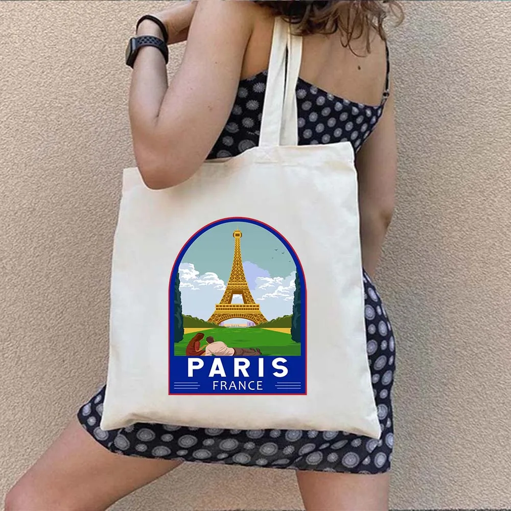 Travel Retro Emblem Handbag Bangkok Dubrovnik Lisbon Seville Mallorca Milan Pamukkale Turkey Seoul Vienna Canvas Cotton Tote Bag