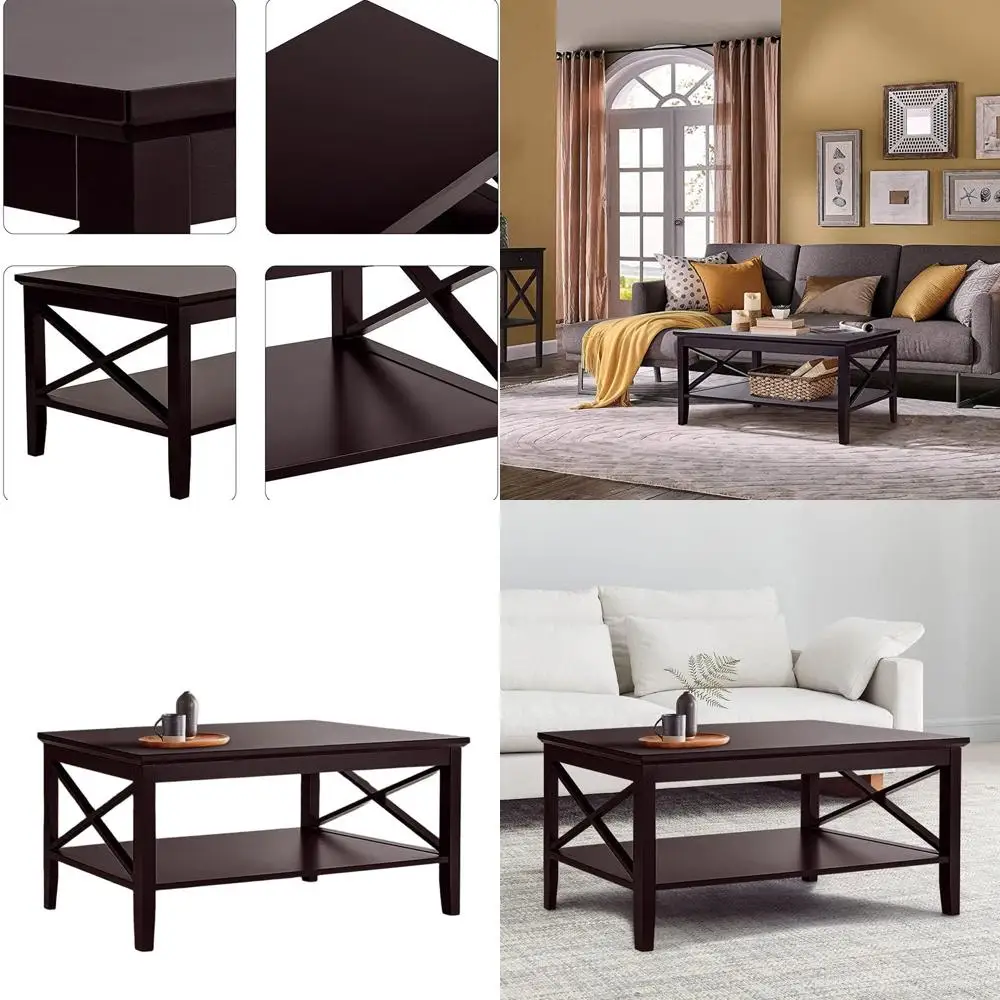 

Espresso 40 Storage Coffee Table with Sturdy Legs for Living Room