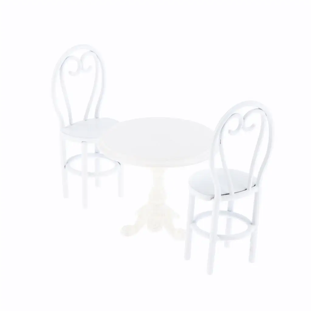 3pcs 112 casa de bonecas em miniatura mesa de jantar conjunto de móveis de metal branco