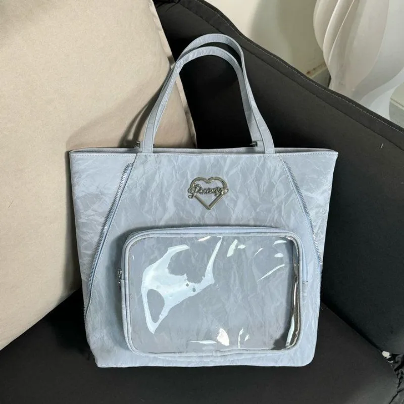 

MBTI Milk Blue Womens Shoulder Bag Elegant Literary Luxury Designer Fashion Tote Bag Aesthetic Lagre Capacity Female New Handbag
