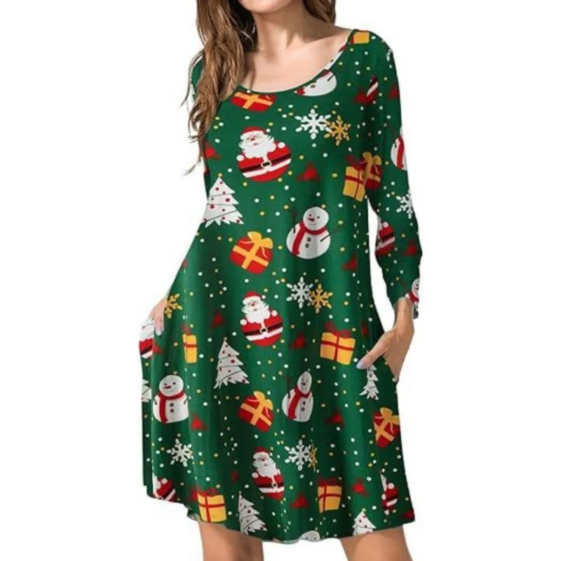 Vestido Midi de manga larga para mujer, ropa informal con estampado de colores, ideal para Halloween, vacaciones de Navidad y otoño, novedad de 2024