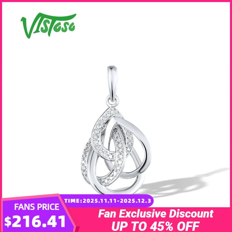 

VISTOSO Genuine 14K 585 White Gold Pendants For Women Sparkling Diamond ‌Unique Intertwined Design Anniversary Fine Jewelry