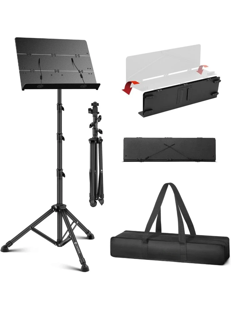 Sheet Music Stand Foldable: Music Stands with Tri-fold Panel Height Adjustable to 67in Metal Material Portable Sturdy for Music