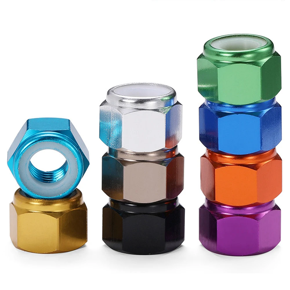 Colorful Aluminum Alloy Nylon Lock Nut Hex Self-Locking Anti-Loose Nut M2 M2.5 M3 M4 M5 M6 M8 Anodized Fasteners