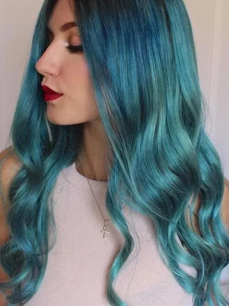 New wig mid split gradient fashionable yellow long curly hair women's big wave wig