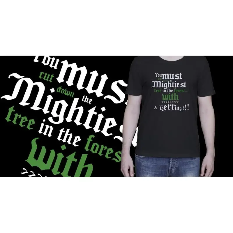 The Knights who say Ni tshirt monty python Cut down a tree with a Herring