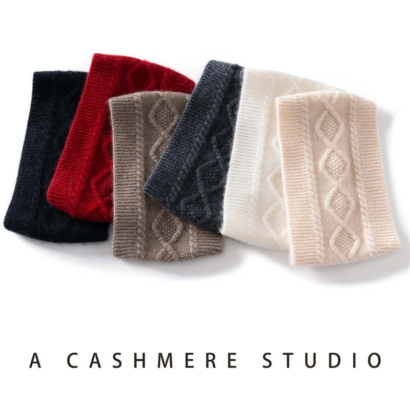 

DjzDsm Ladies' 100% Cashmere Warm Wide Headband Solid Color Autumn And Winter Outdoor Knitted Windproof Headband