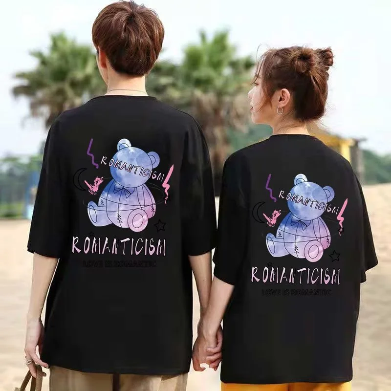 

Hot Selling 2025 Summer Couple Cute Printed Round Neck Short Sleeved High-Quality Popular Top Casual Versatile Street T-Shirt