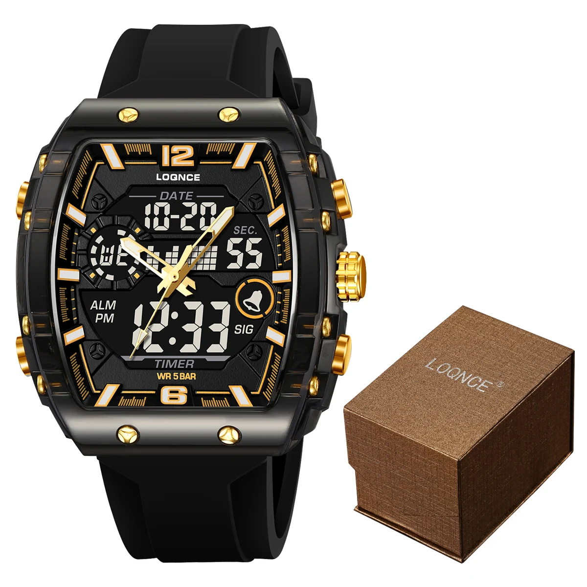 

Fashion LOQNCE 98003 Men's Watch Luxury 50M Waterproof Watch for Men with Analog-Digital Dual Movement Sports Wristwatch