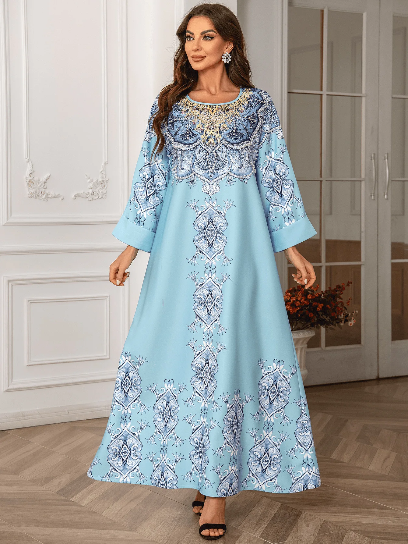 Diamond Printed Dress for Women Fashion Light Luxury Muslim Dress Women Abaya Dubai Clothes for Muslim Women Elegance Vestidos