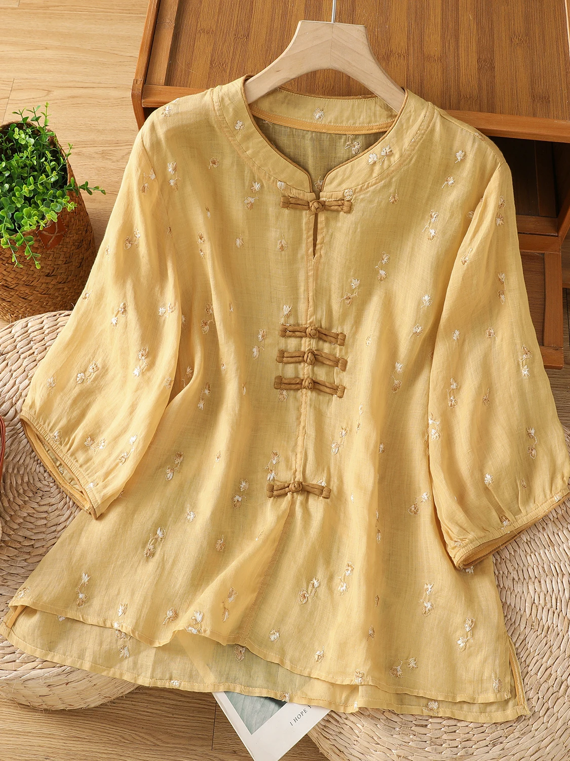 

Легкий шелковый айрт с вышивкой, новый китайский свободный крой на пуговицах, круглый Ne ort Sve, женский премиум-класс Faion