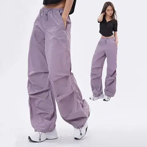 Xpqbb Y2K pantalones de paracaídas para mujer, ropa de calle Harajuku, pantalones de chándal holgados de pierna ancha, pantalones Cargo Vintage de Hip Hop para mujer