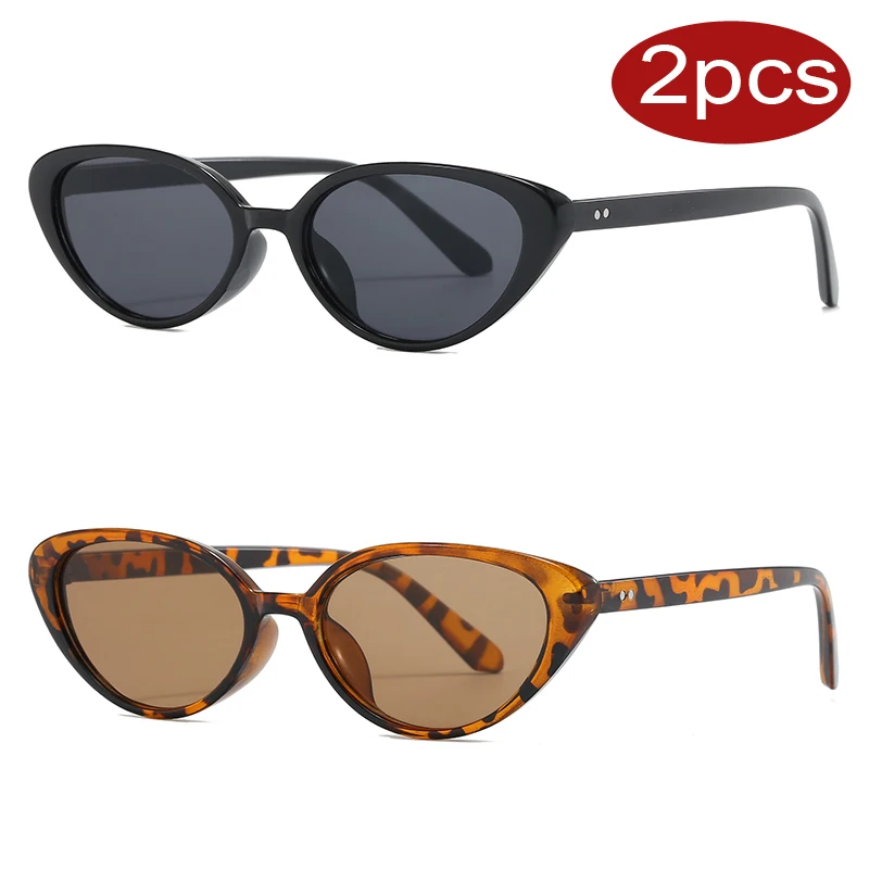 2 Stück Retro kleine Cat-Eye-Sonnenbrille für Damen und Herren, Nieten-Design, modische Dreieck-Sonnenbrille, niedlicher Stil, mehrfarbige Brille