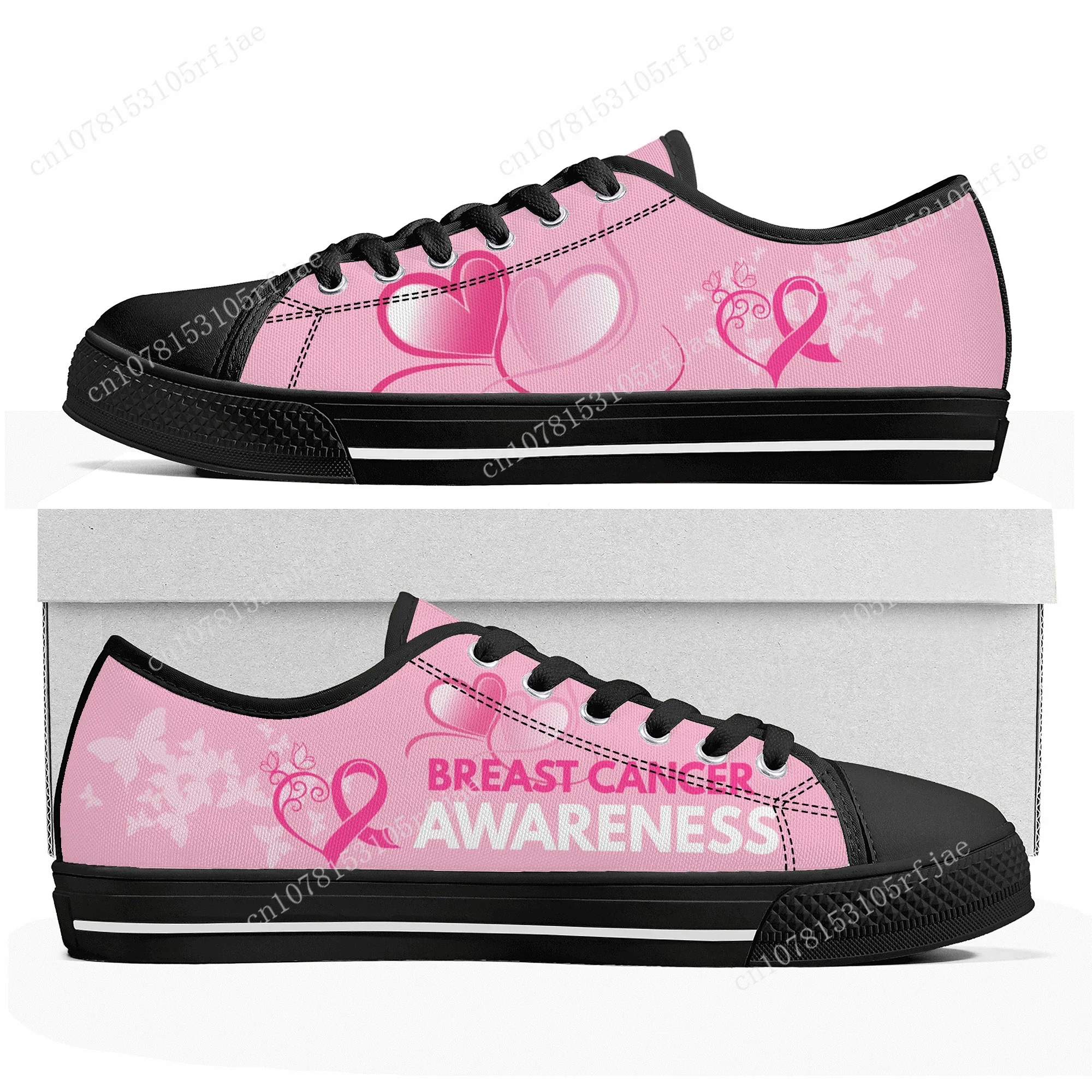 Breast Cancer Awareness Pink Ribbon Custom Low Top Sneakers Womens Mens Shoes Casual Tailor Made Canvas Sneaker