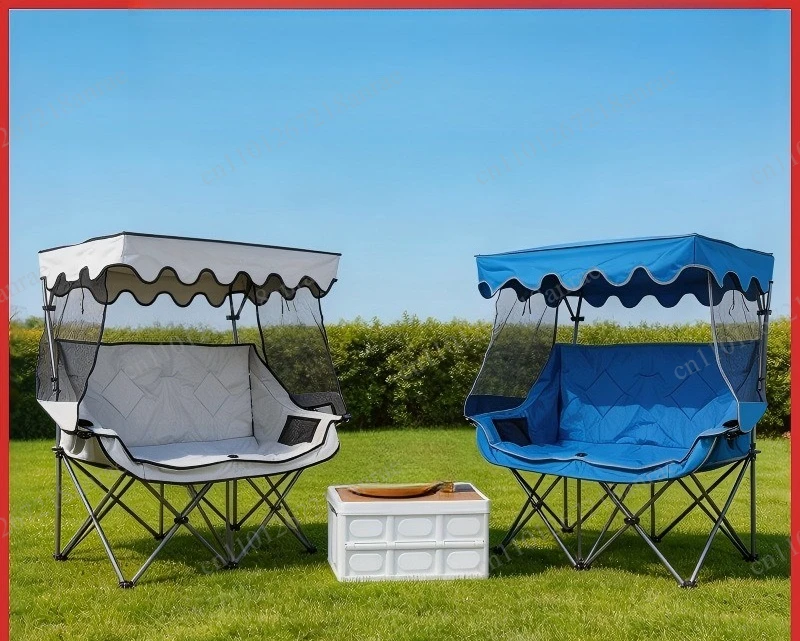 Folding chair with awning multi-functional portable double backrest sofa chair outdoor camping beach chair