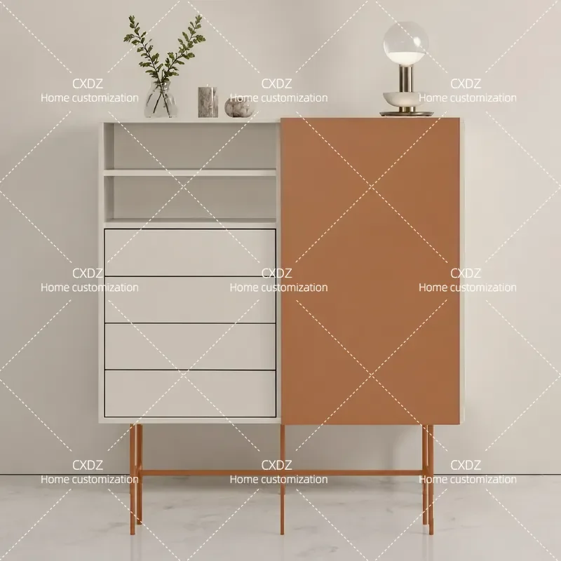 Light Luxury Minimalist Painted Dining Side Cabinet with Drawers Modern Storage Locker for Living Room Entrance Household