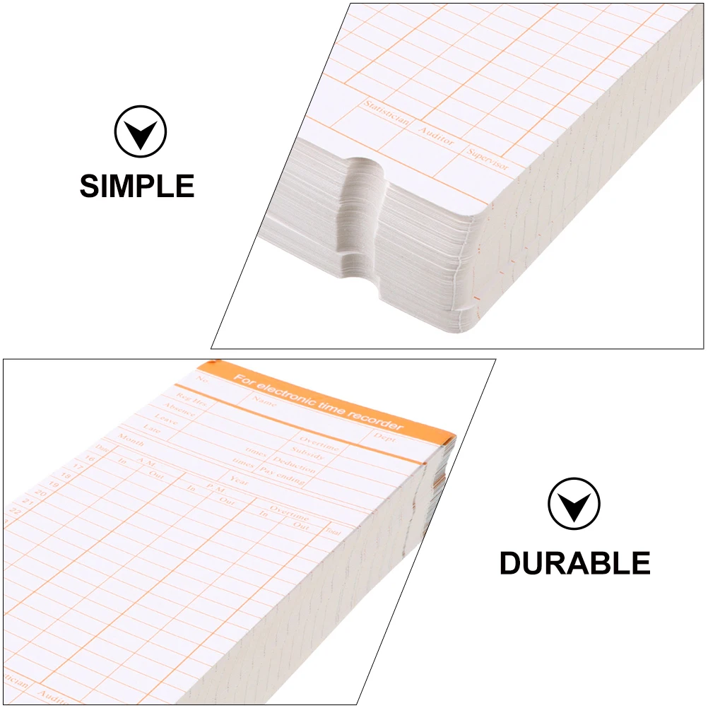 

200 Sheets Attendance Paper Cards Simple Punching Time Clock Office Supplies Staff Record Payroll Recorders Accessories
