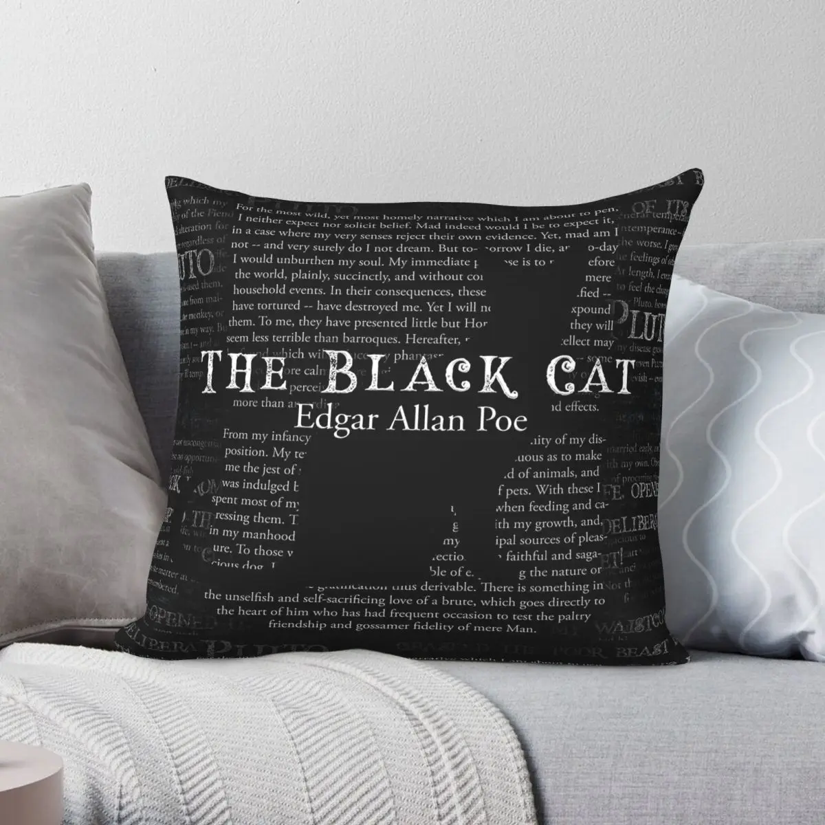 Black Cat Edgar Allan Poe Pillowcase Polyester Linen Velvet Creative Zip Decor Car Cushion Cover