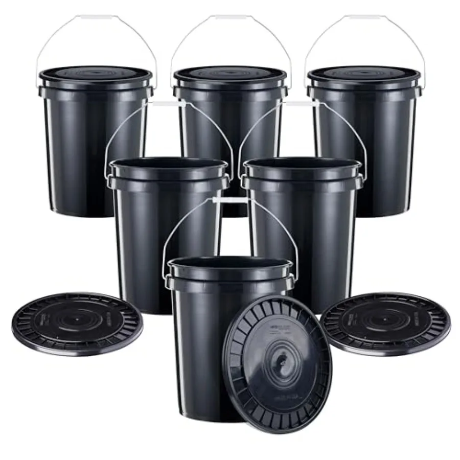 

5-Gallon Heavy-Duty Buckets with Snap-On Lids 6-Pack BPA-Free Food-Grade Plastic Multi-Purpose Storage for Home Organization DI