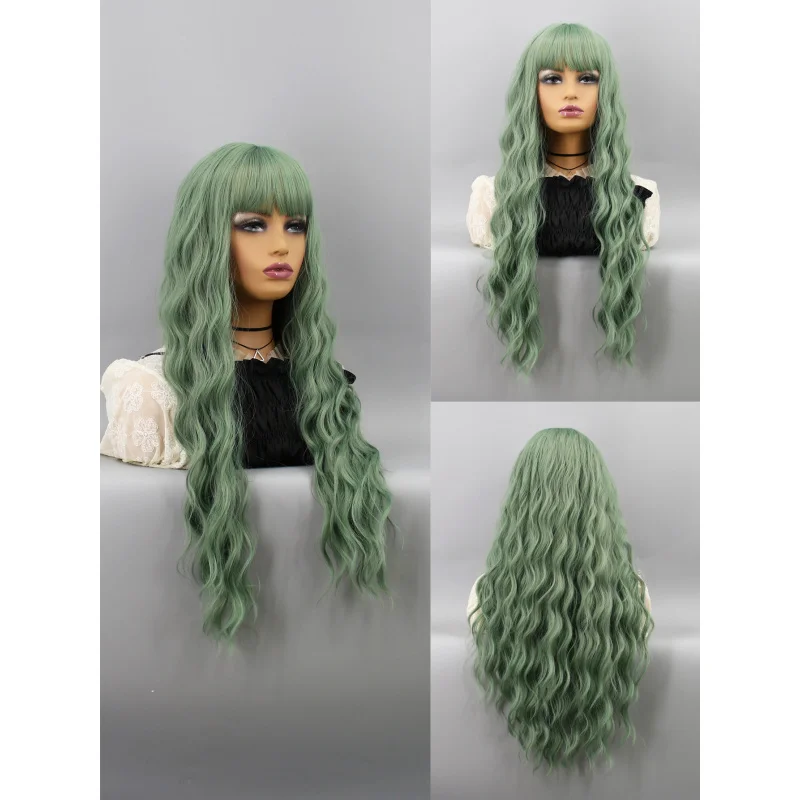 

New Style Bangs Long Wavy Fashion Synthetic High-Temperature Fiber European and American Style Full Wig for Women
