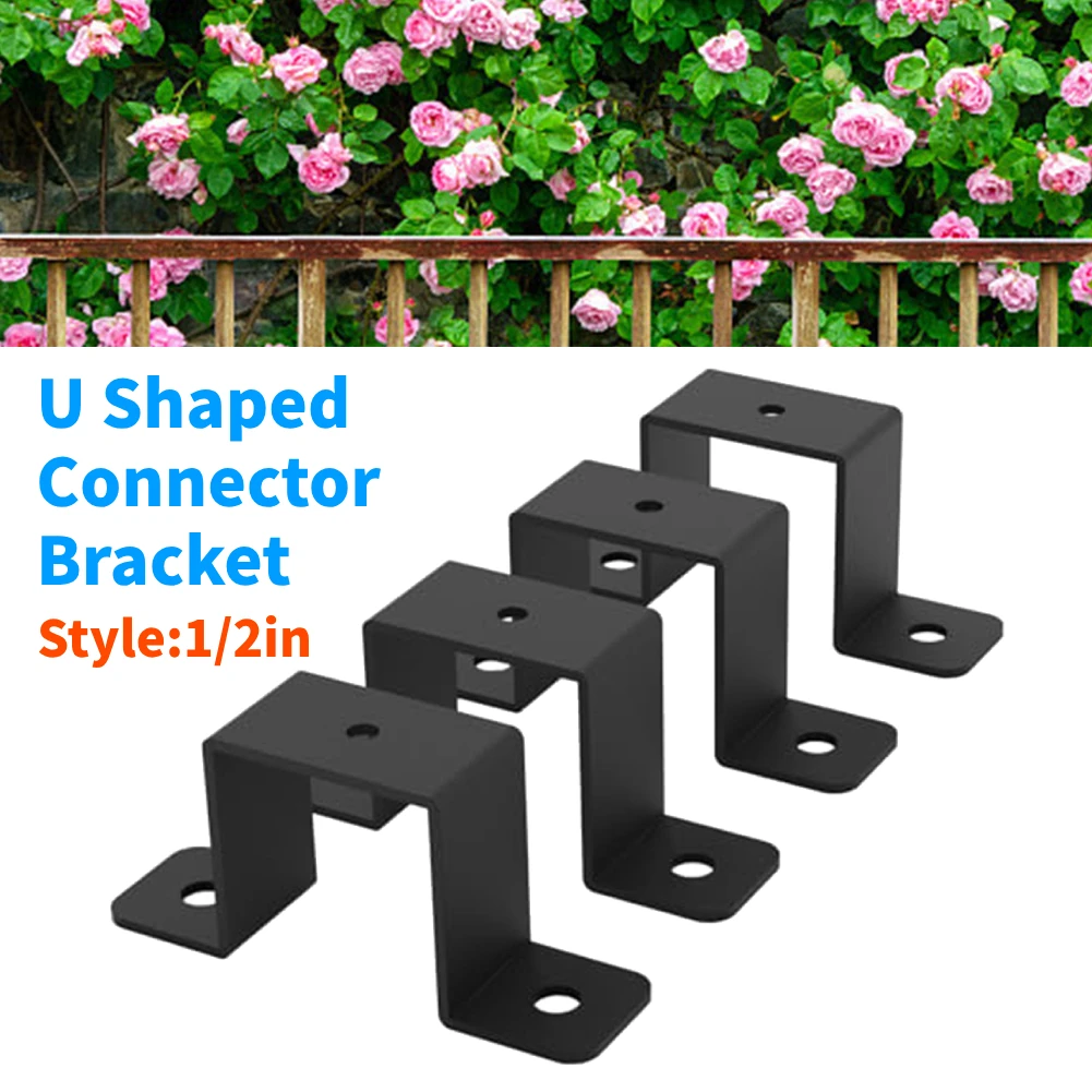 2/4PCS U Shaped Bracket Square Pipe Clamp For Pipes & Railings 1in 2in Carbon Steel Post Connector Bracket Garden Supplies