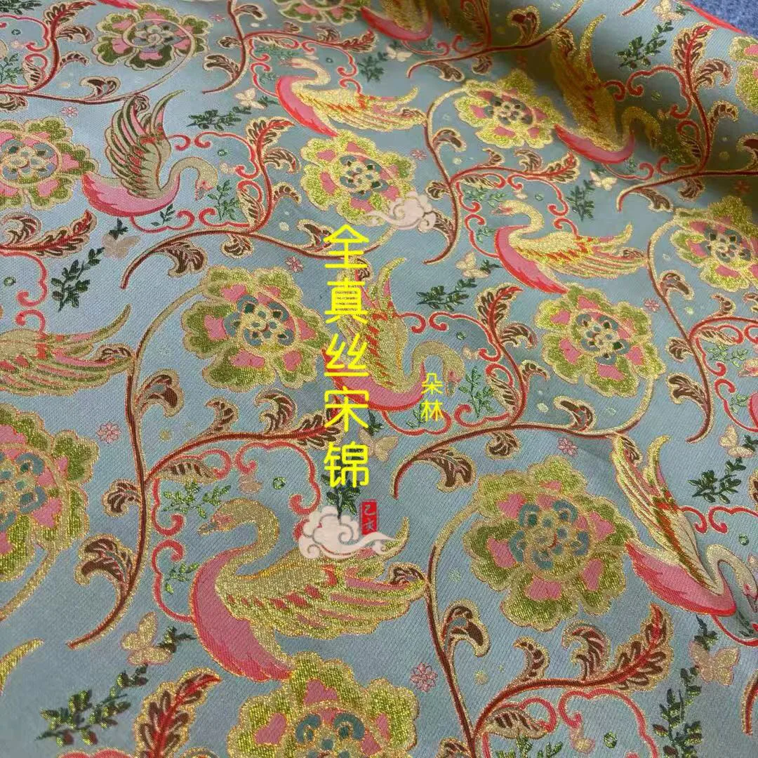 Swan Pattern Pure Silk Song Brocade Designer Fabric for Dresses Cheongsam Jackets Waistcoats Clutches and Pillowcases