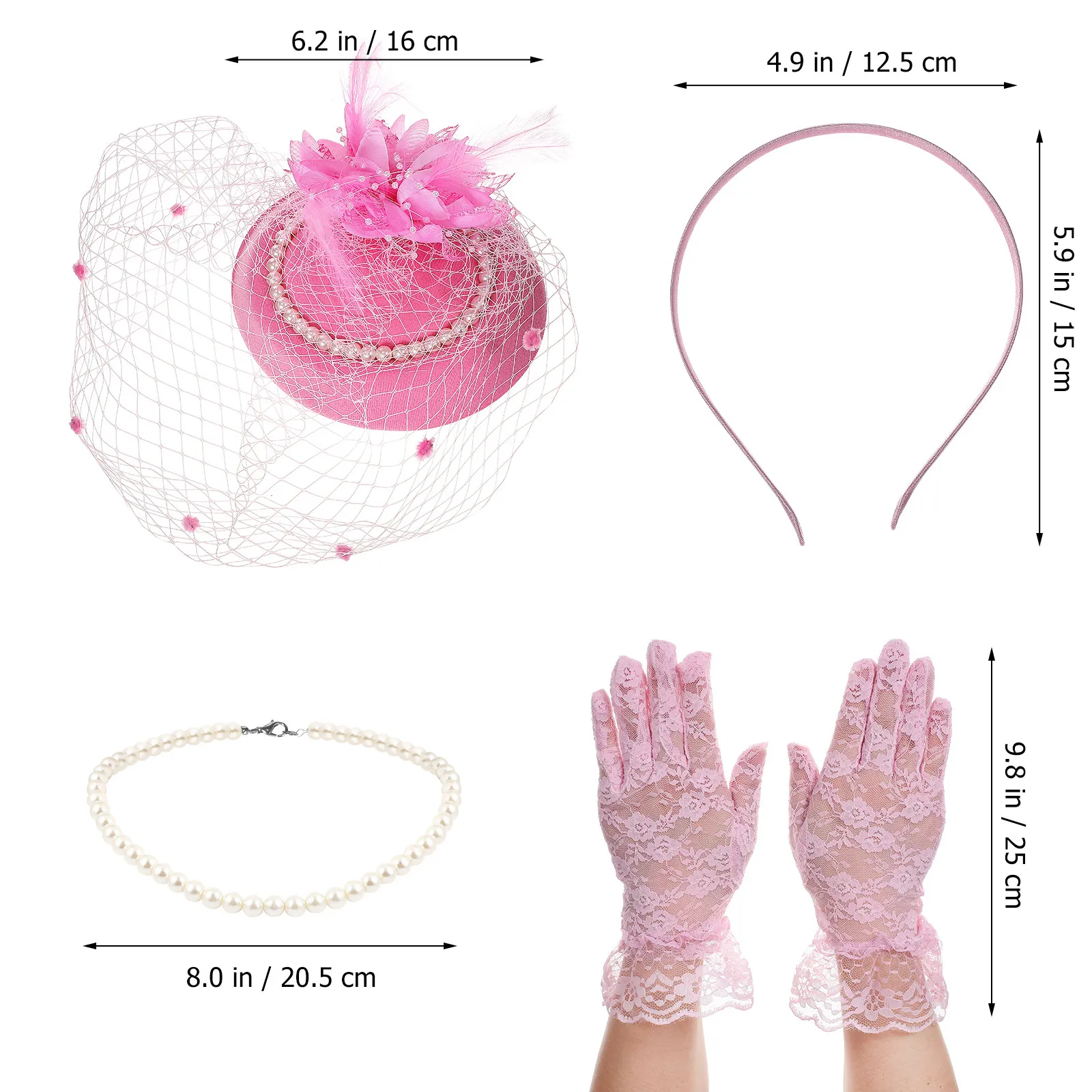1Set Tea Party Hats Set Wedding Accessories Vintage Headwear Necklace Glove Women Floral Fascinator