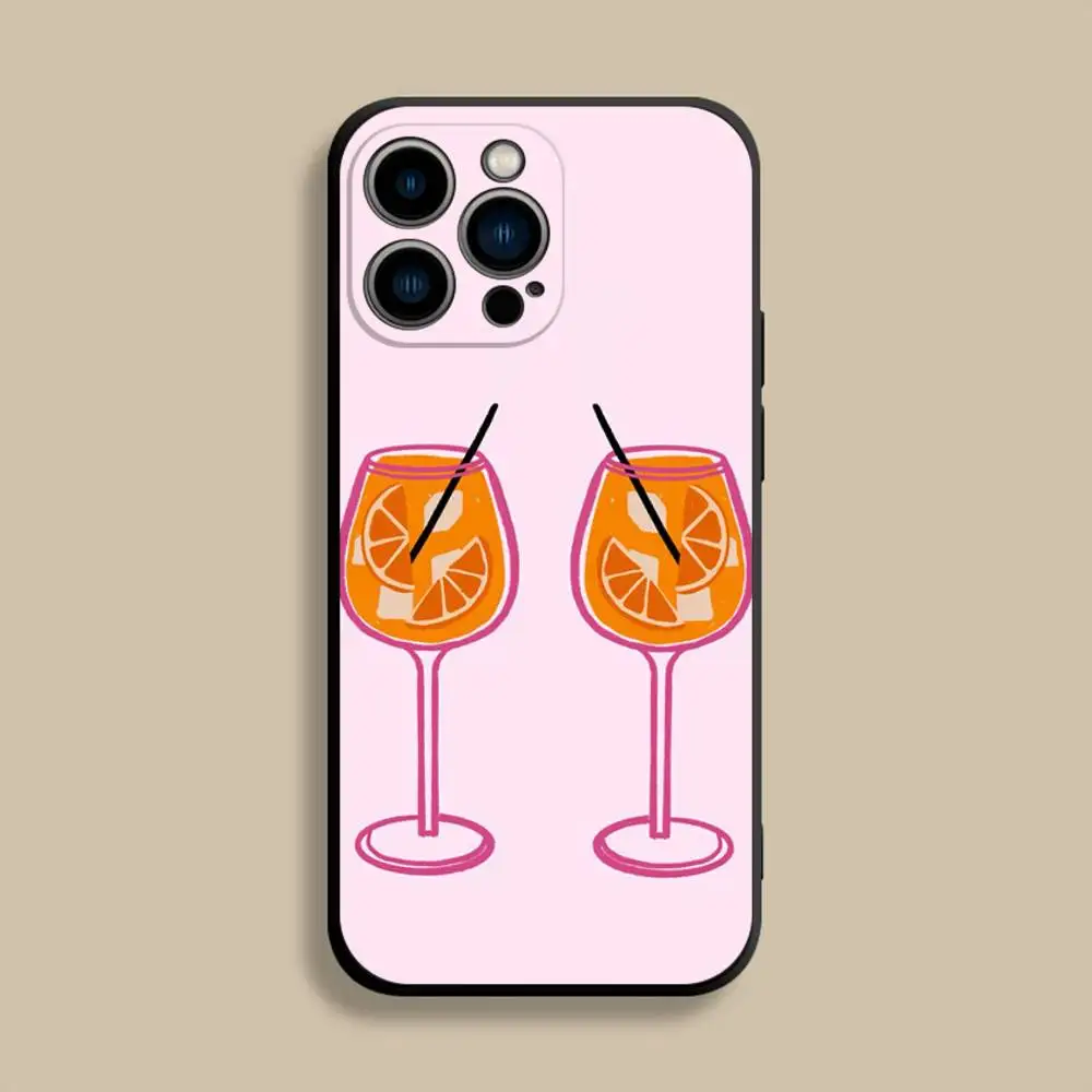 Aperol Funny Spritz telefoonhoesje voor iPhone 17,16,15,14,13,12,Pro,Max,Plus,E,SE4,Air,Mini zwarte zachte hoes
