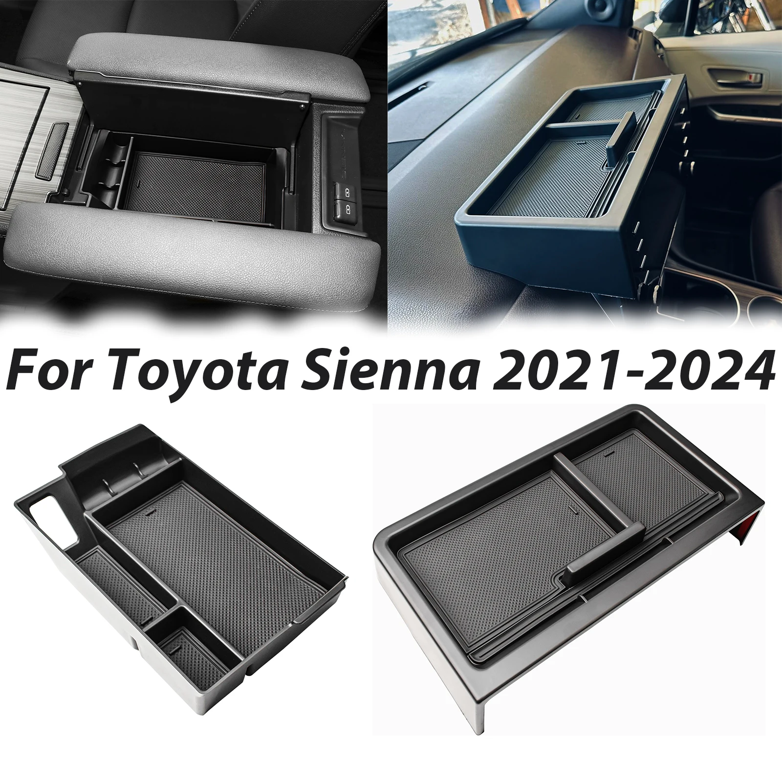 

2PCS Center Console Dashboard Tray for 2021 2022 2023 2024 Toyota Sienna Armrest Storage Car Box Dash Board Car ABS Organizer