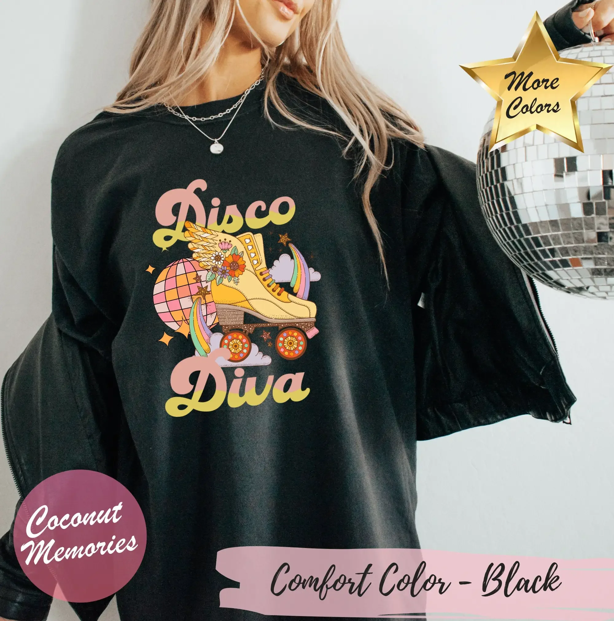 Disco Diva Roller Girl Oversized T Shirt Theme Derby  70s Bachelorette Party