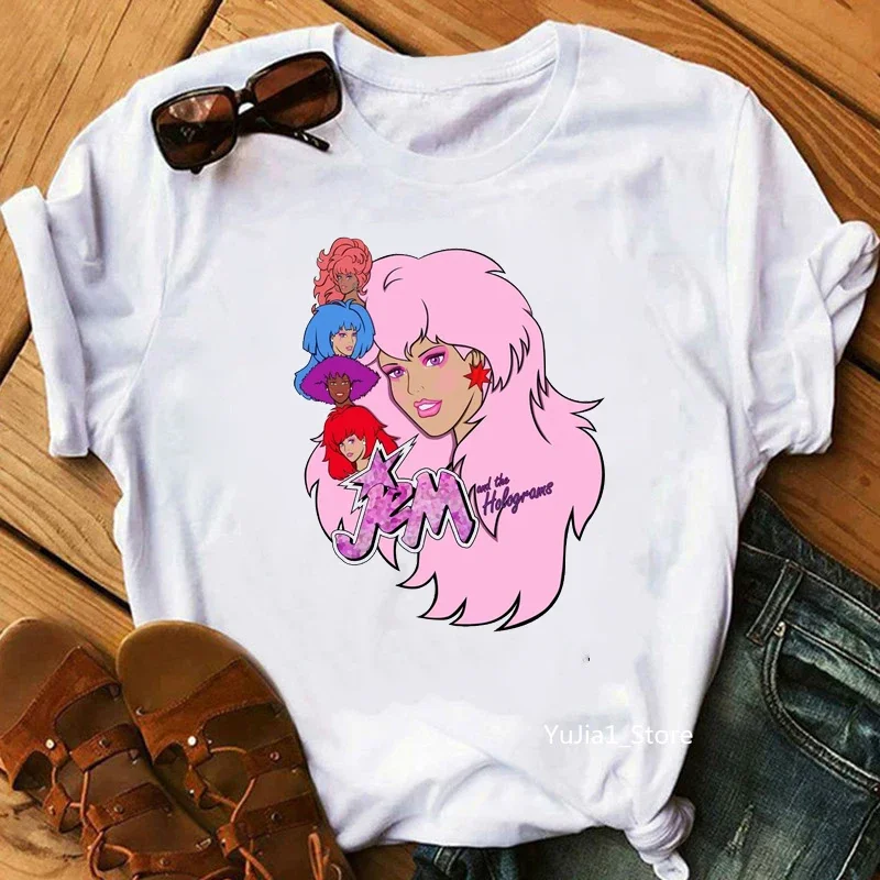 Jem And The Holograms T Shirt Women Fashion Hipster Hip Hop Tops Tees Summer Streetwear Cute 80s 90s Fans Tshirt Clothes