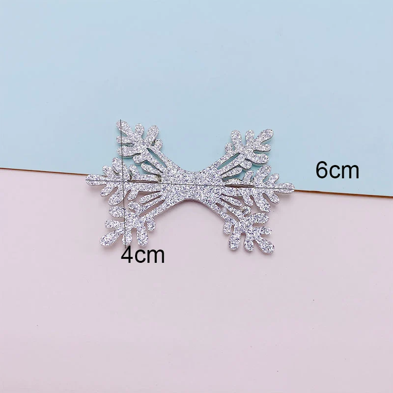 40Pcs 6x4CM Shiny Fabric Snowflake Christmas Appliques For DIY Hair Clip Accessories Garment Headwear Decor Patches