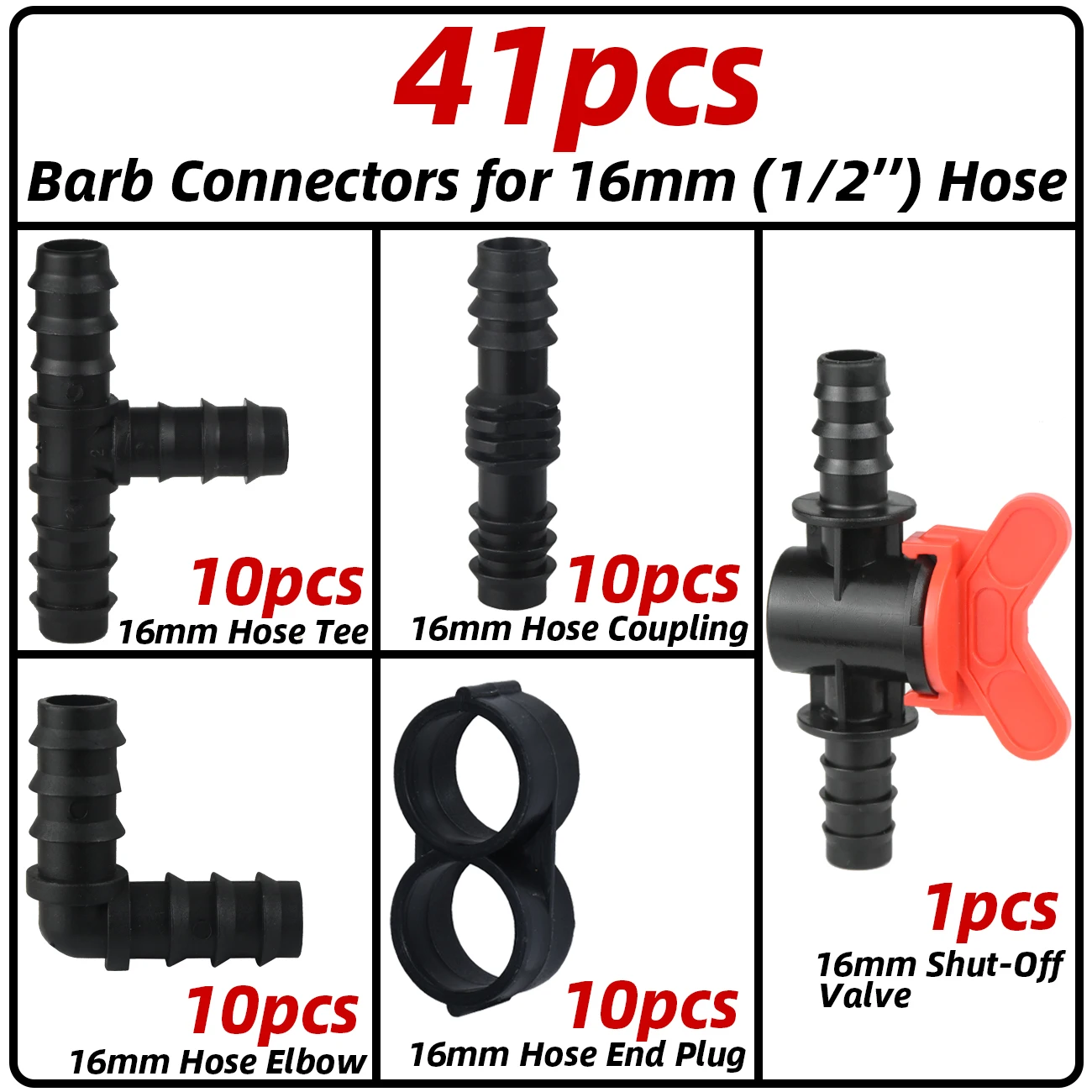KESLA 30-41pcs 1/2 "Tuin Watering Slang Reparatie Uitbreiding Druppelirrigatie Connectors Kit Koppeling Tee elleboog Plug voor 16mm Tubing