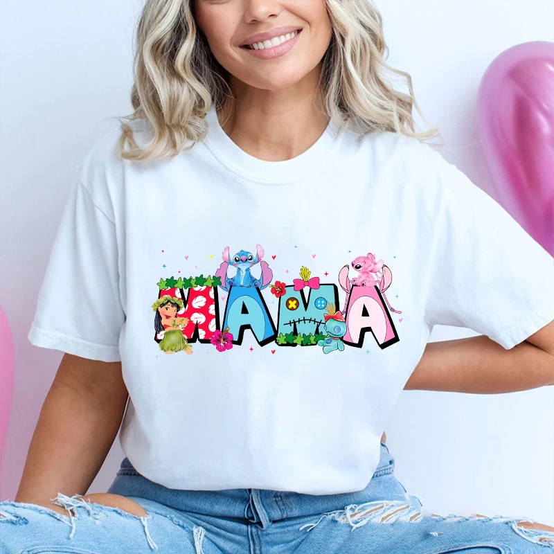 

Женская футболка с принтом Stitch mama из чистого хлопка, повседневный топ с короткими рукавами, индивидуальная одежда