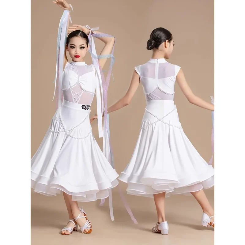 Modern Dance Dress New Children's Latin Social Dance Dress Waltz Practice clothes Girls' Art Exam Training Performance Costume